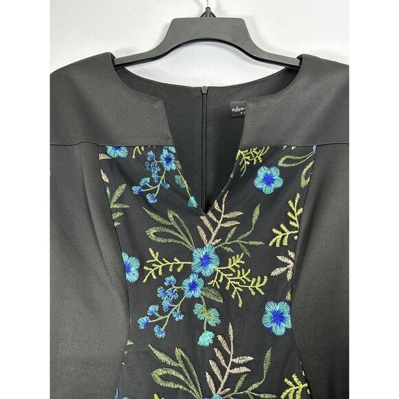 Connected Apparel Sheath Dress Women's 8P Black + Blue Floral Embroidered V Neck - Picture 7 of 10